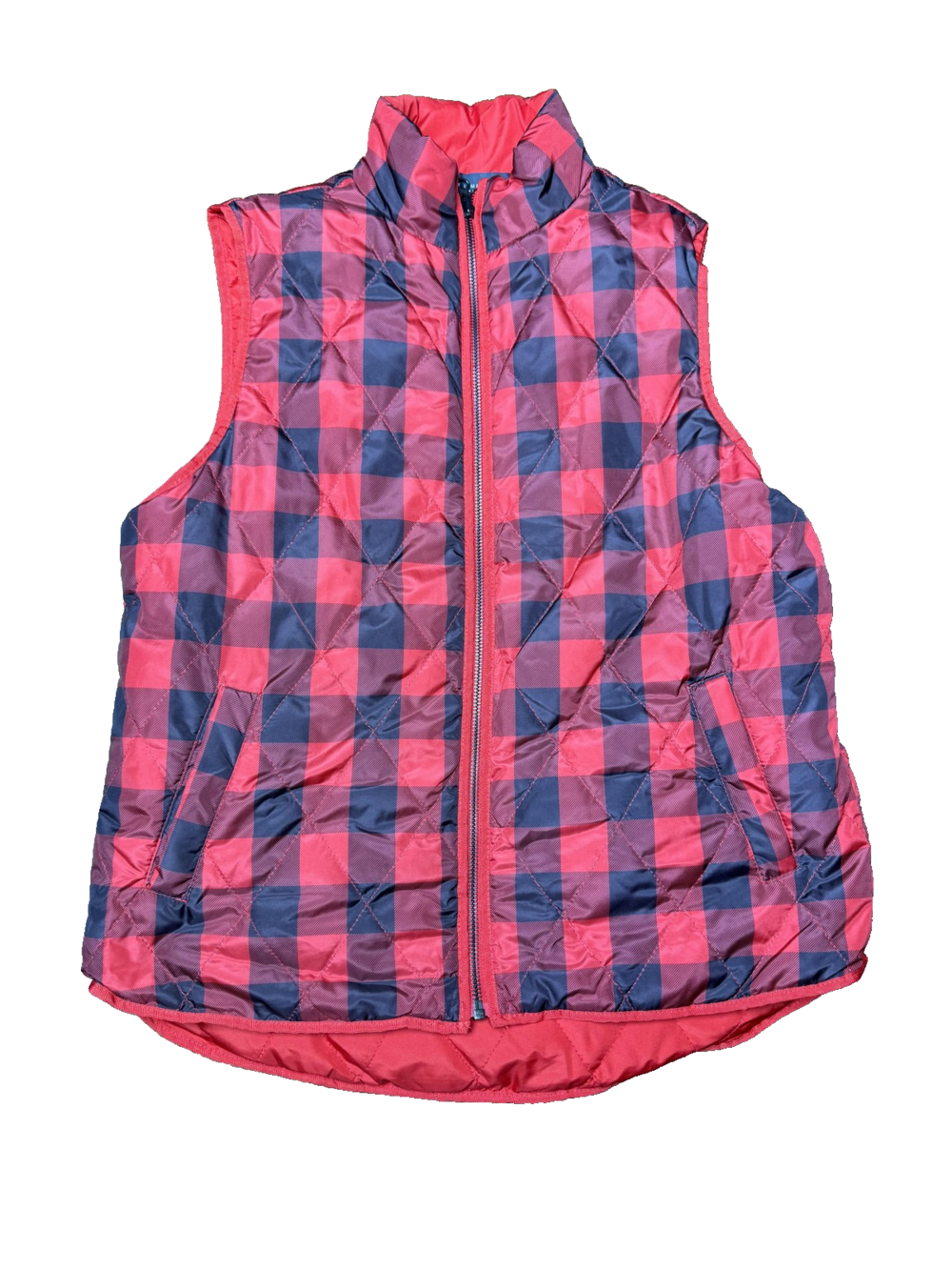 The Limited Vest Womens Medium Red Black Buffalo Plaid Quilted Puffer Zip Front